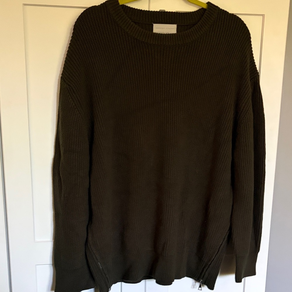 Modern Citizen Olive Crewneck Sweater with Side Zips